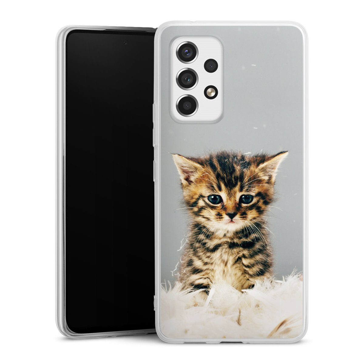 Galaxy A53 5G Handy Silikon Hülle Case transparent Handyhülle Cat Feather Pet Silikon Case