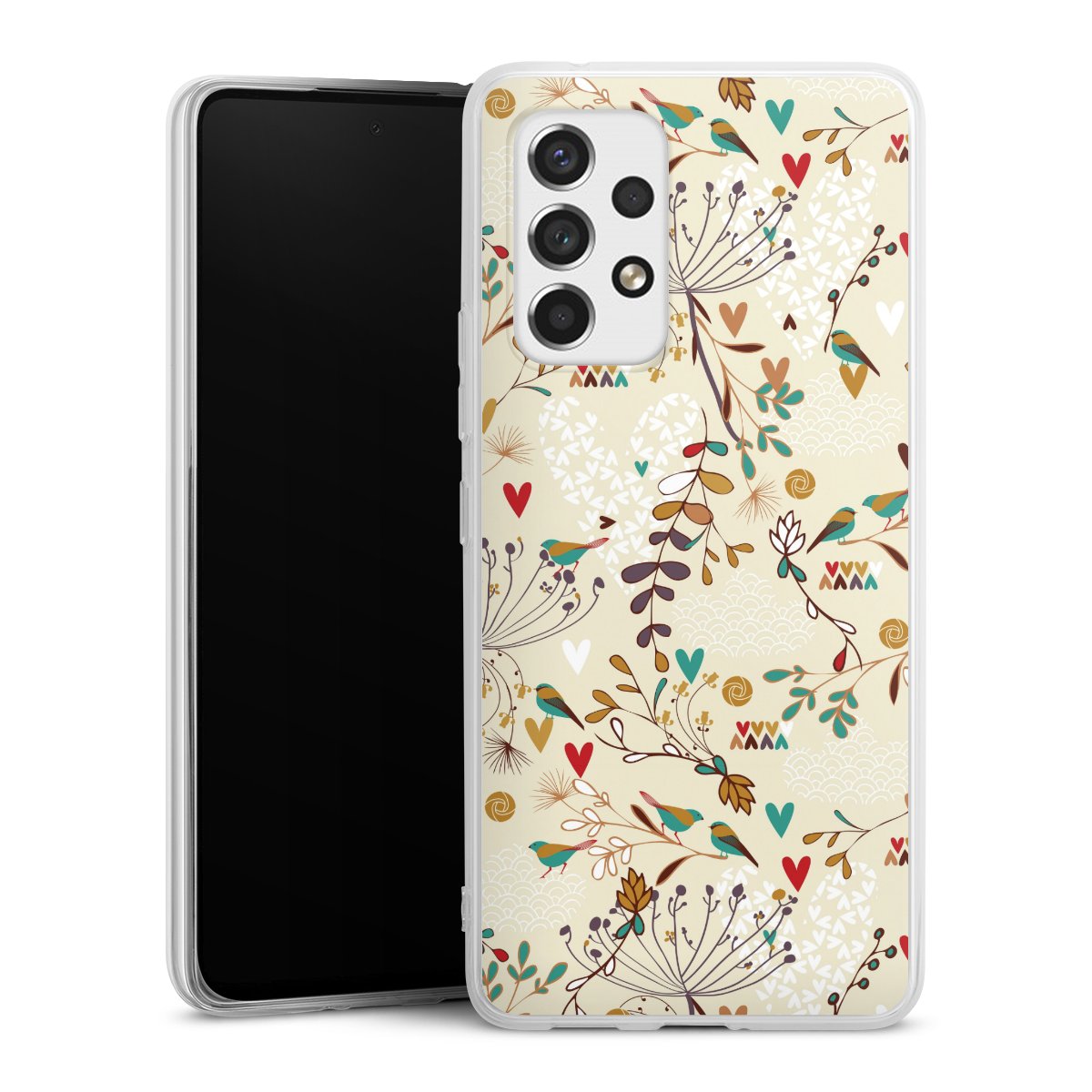 Galaxy A53 5G Handy Silikon Hülle Case transparent Handyhülle Bird Flowers Retro Silikon Case