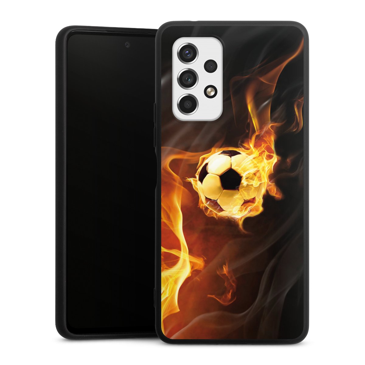 Galaxy A53 5G Handy Premium Silikon Hülle Handyhülle schwarz Case Ball Fire Soccer Silikon Premium Case