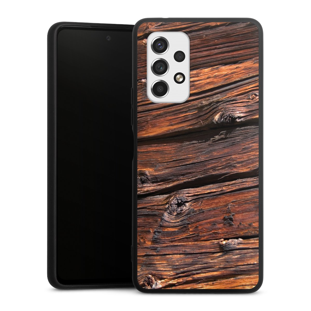 Galaxy A53 5G Handy Premium Silikon Hülle Handyhülle schwarz Case Beams Wooden Look Wood Silikon Premium Case