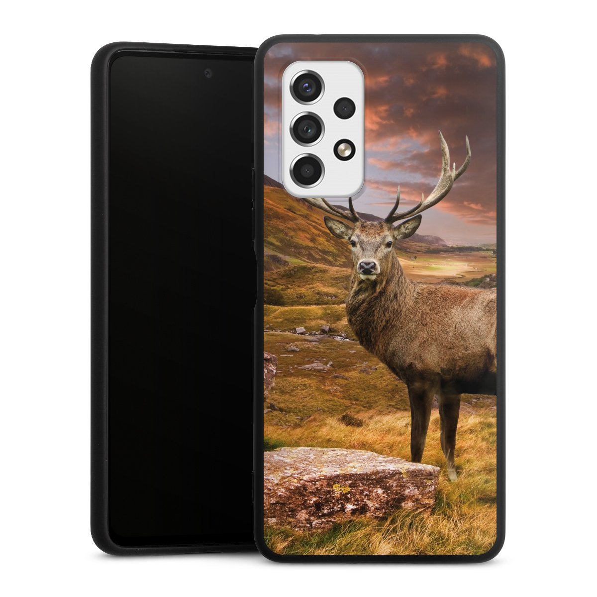 Galaxy A53 5G Handy Premium Silikon Hülle Handyhülle schwarz Case Meadow Mountain Deer Silikon Premium Case