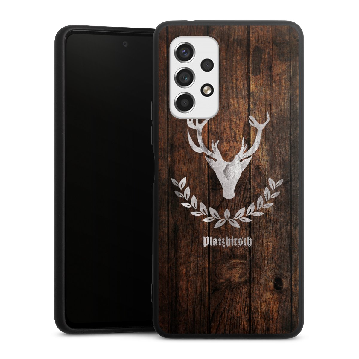 Galaxy A53 5G Handy Premium Silikon Hülle Handyhülle schwarz Case Deer Wood Wooden Look Silikon Premium Case