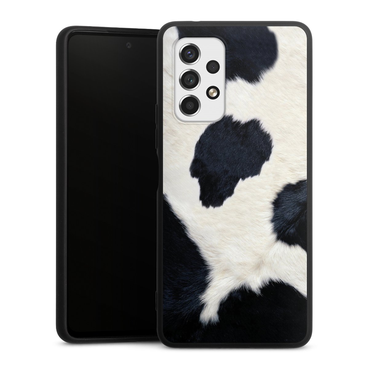 Galaxy A53 5G Handy Premium Silikon Hülle Handyhülle schwarz Case Animal Look Animal Print Cow Skin Silikon Premium Case