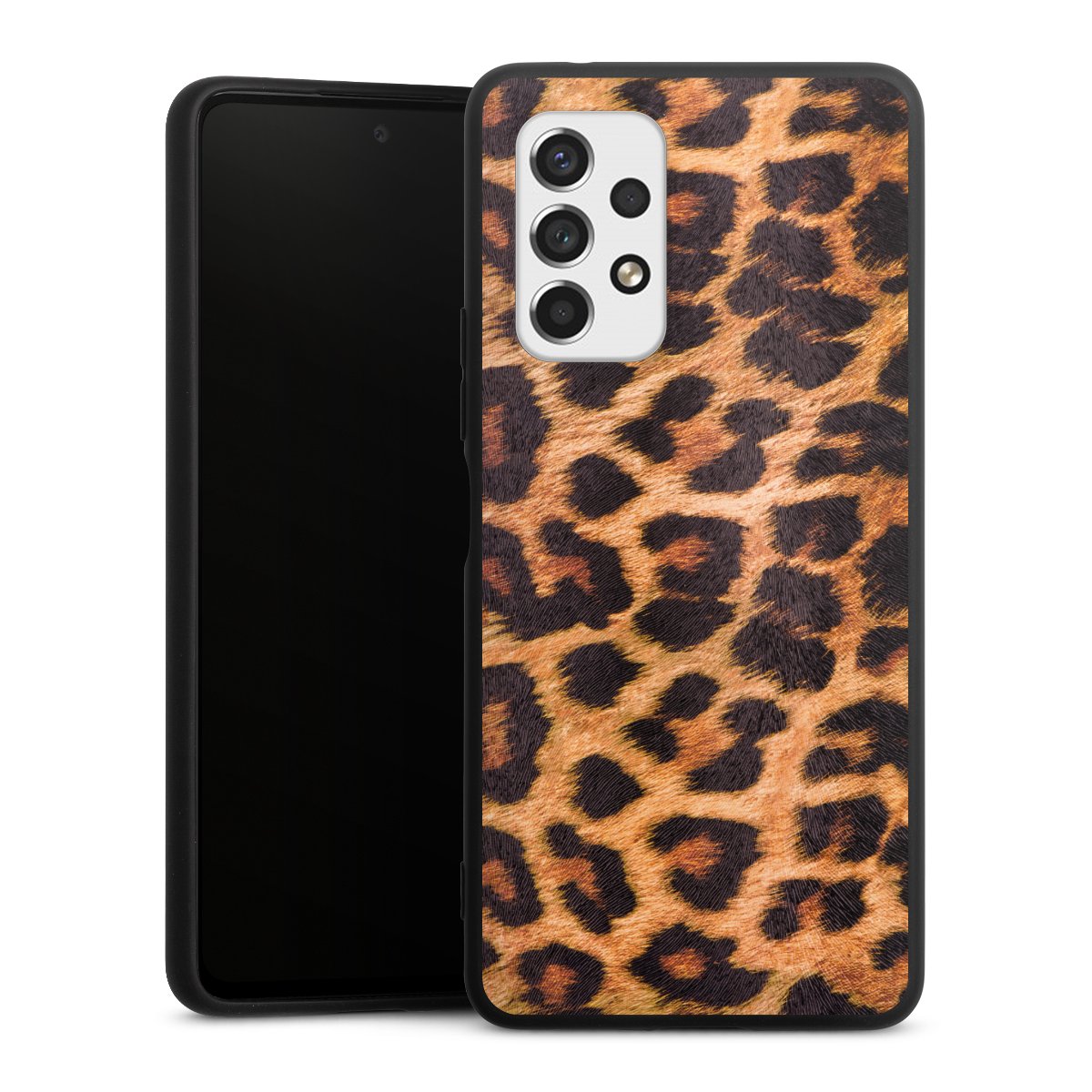 Galaxy A53 5G Handy Premium Silikon Hülle Handyhülle schwarz Case Animal Print Leopard Fur Silikon Premium Case