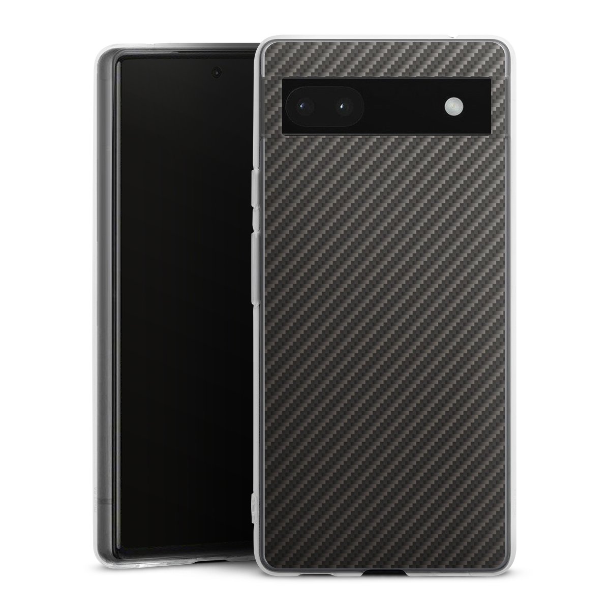 Google Pixel 6a Handy Silikon Hülle Case transparent Handyhülle Metallic Look Carbon Muster Silikon Case