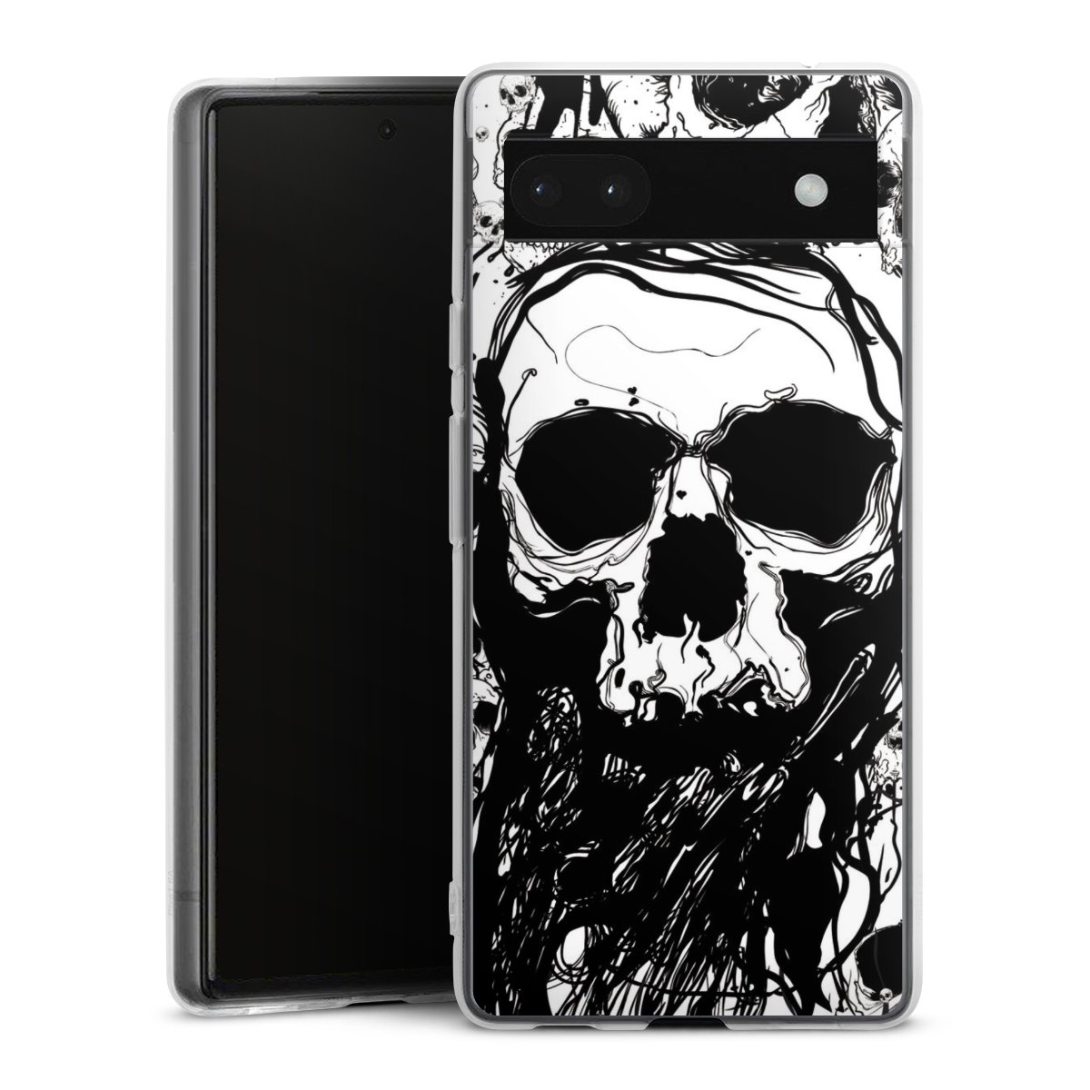 Google Pixel 6a Handy Silikon Hülle Case transparent Handyhülle Totenkopf Halloween Silikon Case