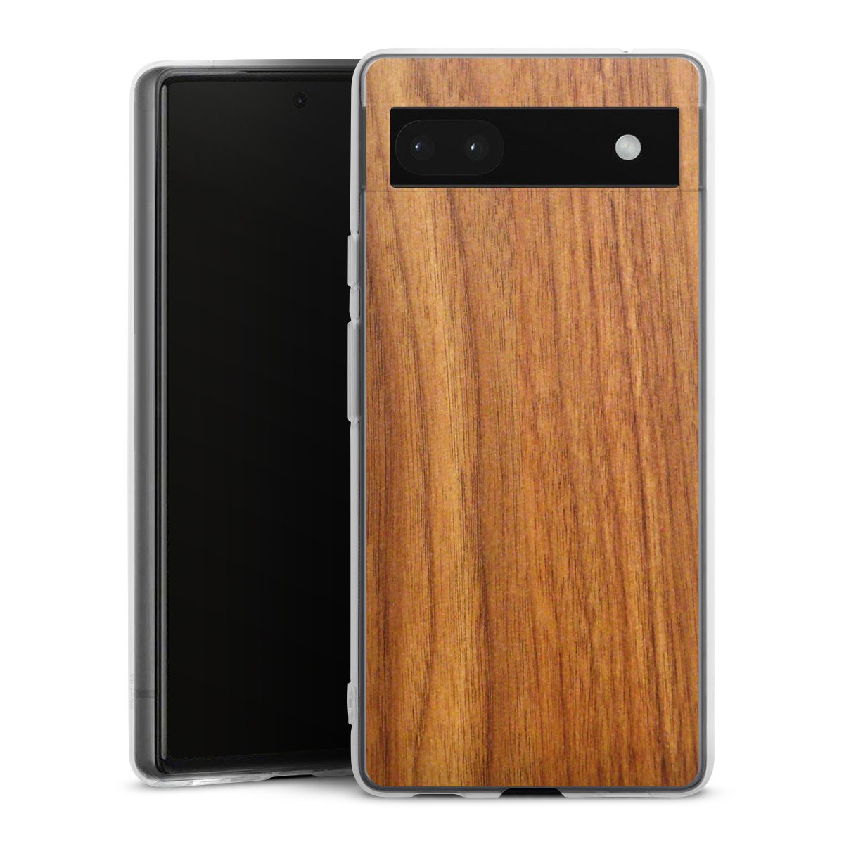 Google Pixel 6a Handy Silikon Hülle Case transparent Handyhülle Wood Larch Wooden Look Silikon Case