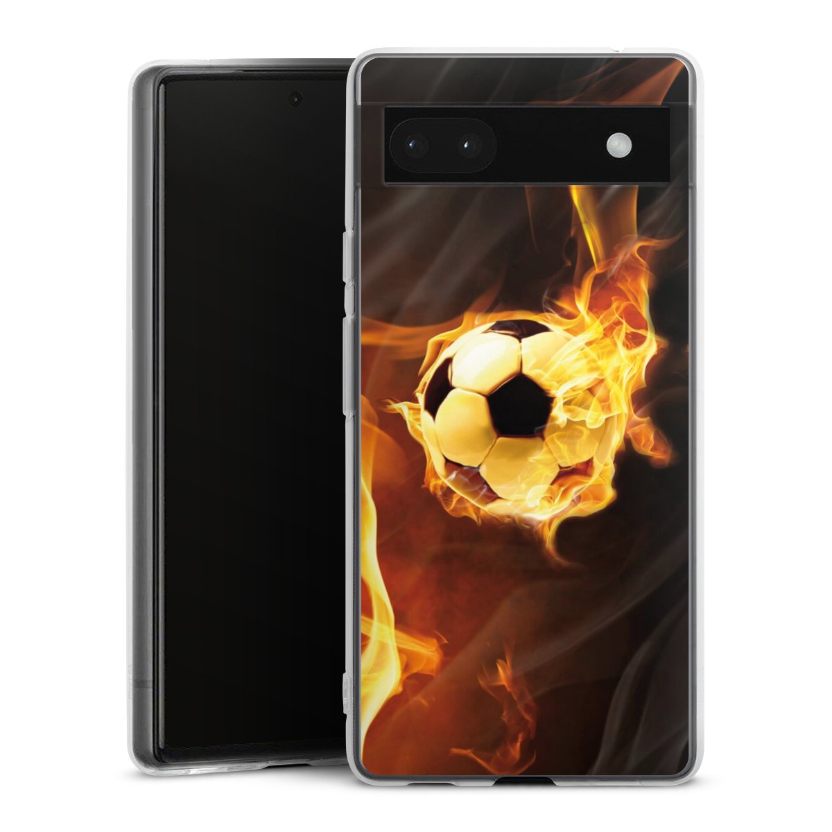 Google Pixel 6a Handy Silikon Hülle Case transparent Handyhülle Ball Fire Soccer Silikon Case