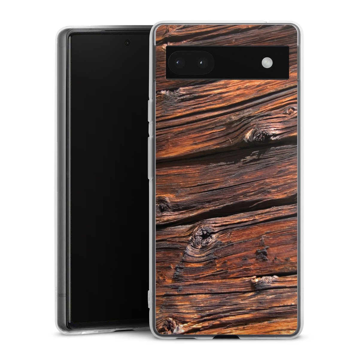 Google Pixel 6a Handy Silikon Hülle Case transparent Handyhülle Beams Wooden Look Wood Silikon Case