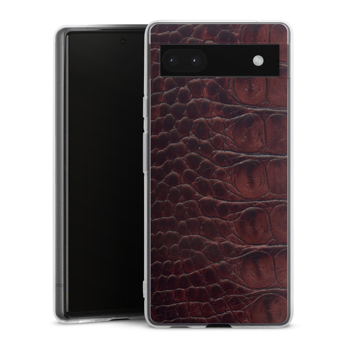 Google Pixel 6a Handy Silikon Hülle Case transparent Handyhülle Crocodile Animal Print Leather Silikon Case