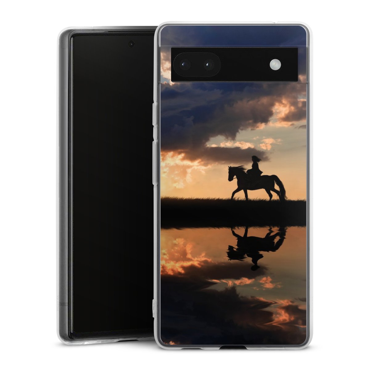 Google Pixel 6a Handy Silikon Hülle Case transparent Handyhülle Horse Sunset Horseback Riding Silikon Case