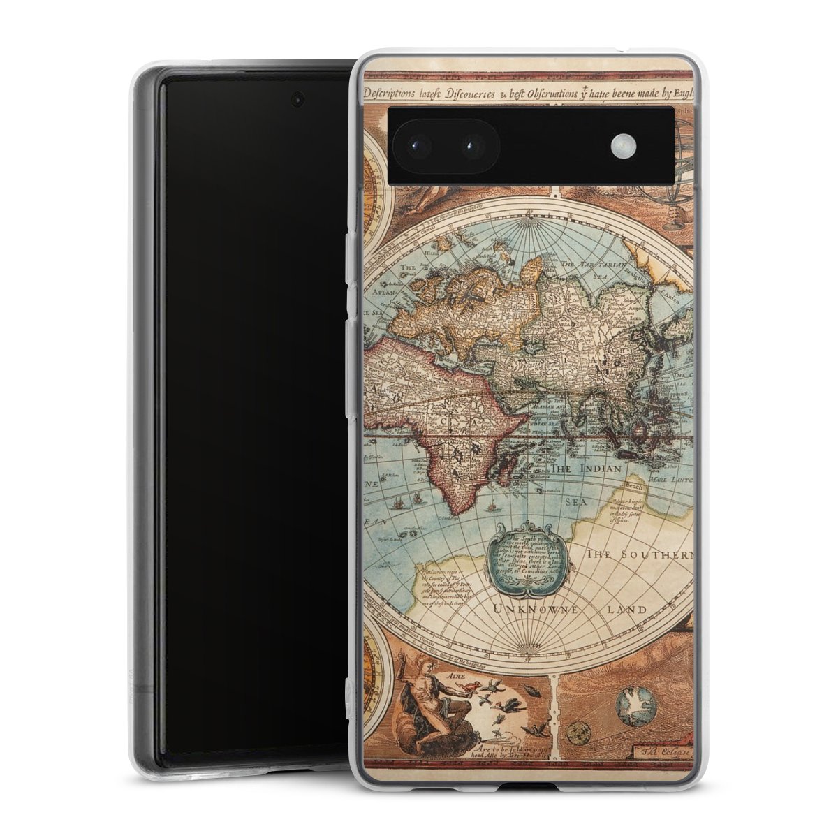 Google Pixel 6a Handy Silikon Hülle Case transparent Handyhülle World Map Vintage Map Silikon Case