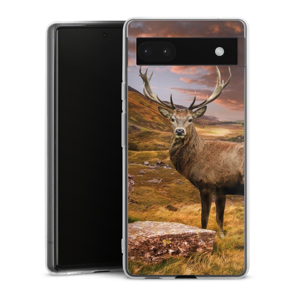 Google Pixel 6a Handy Silikon Hülle Case transparent Handyhülle Meadow Mountain Deer Silikon Case