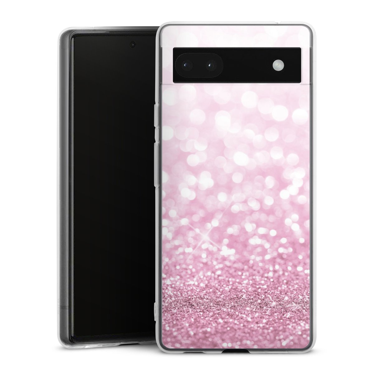 Google Pixel 6a Handy Silikon Hülle Case transparent Handyhülle Glitzer Pink Shine Silikon Case