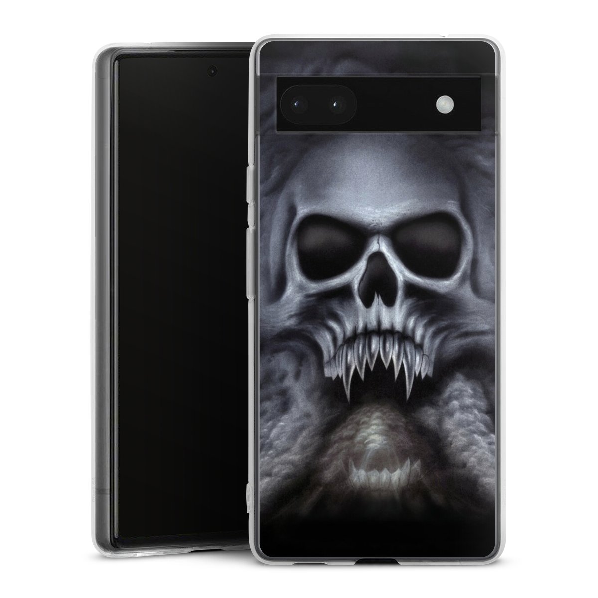 Google Pixel 6a Handy Silikon Hülle Case transparent Handyhülle Totenkopf Skull Silikon Case