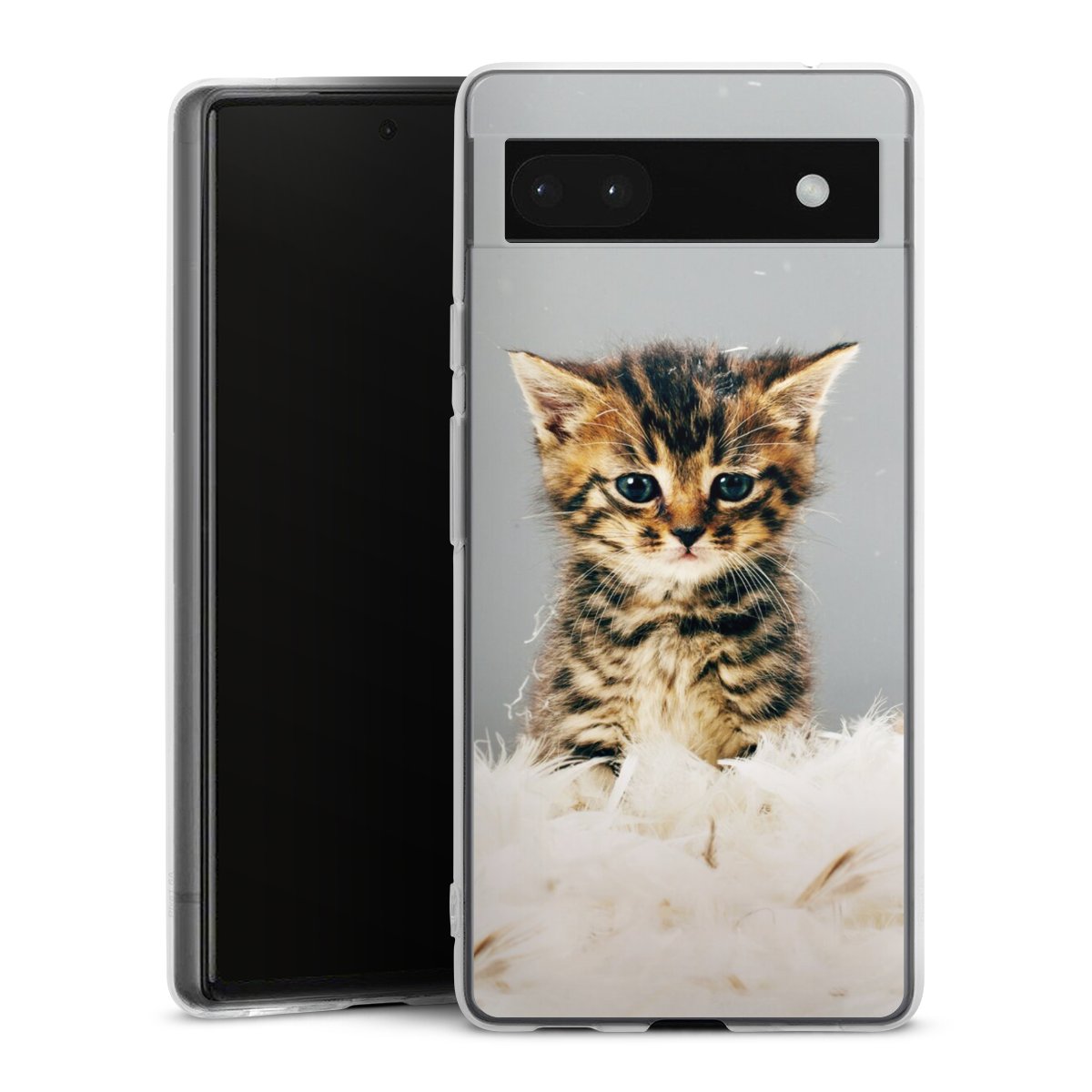 Google Pixel 6a Handy Silikon Hülle Case transparent Handyhülle Cat Feather Pet Silikon Case