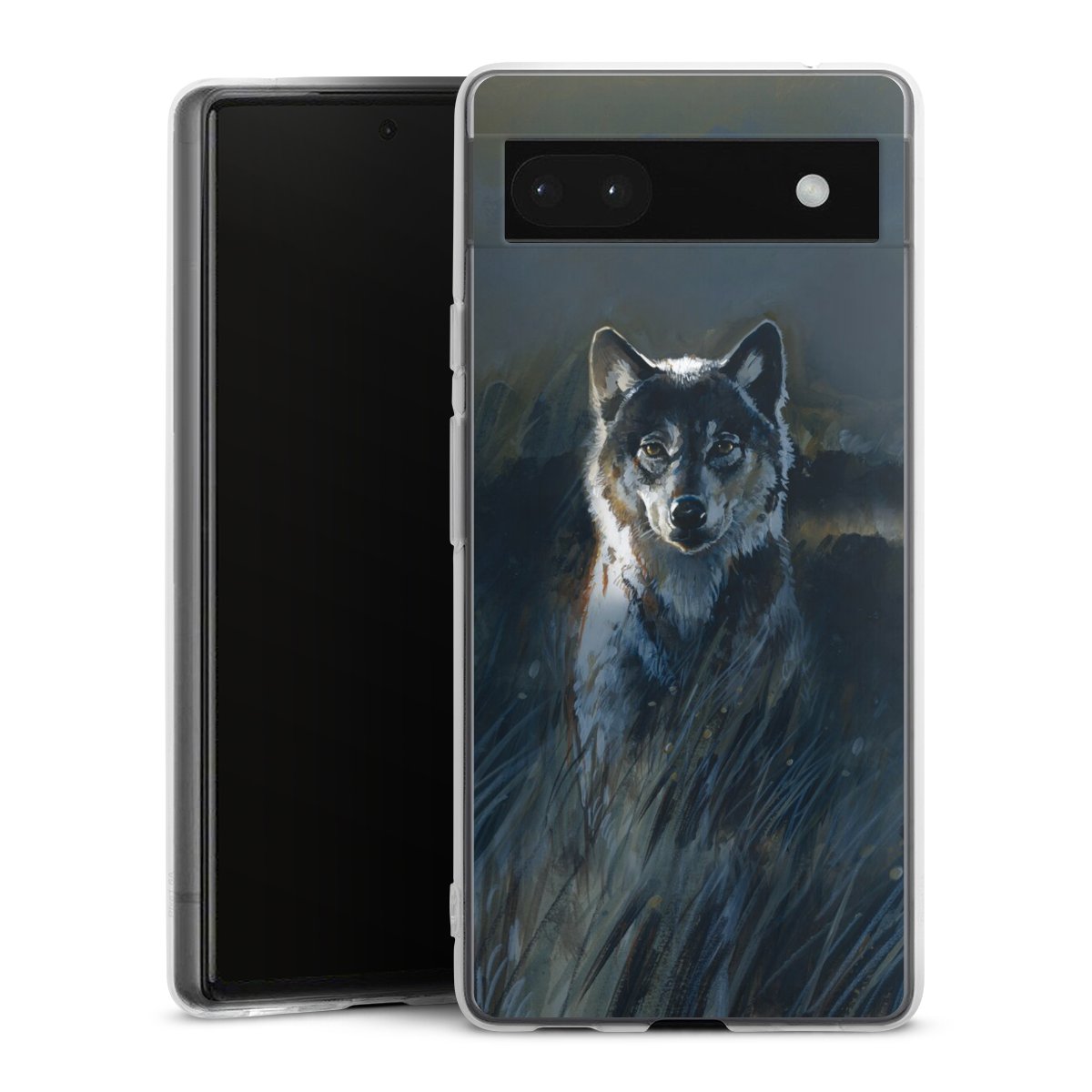 Google Pixel 6a Handy Silikon Hülle Case transparent Handyhülle Nature Wolf Painting Silikon Case