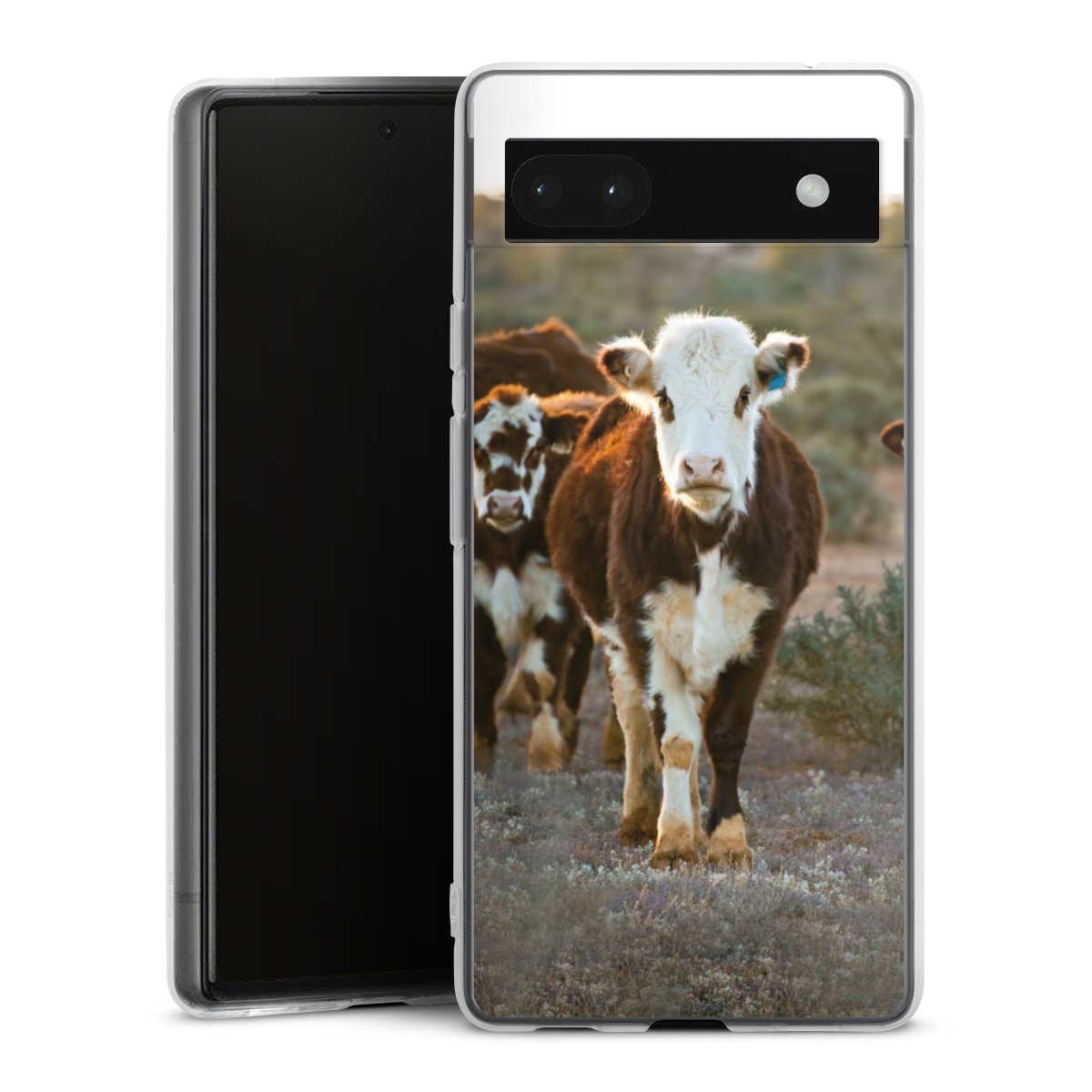 Google Pixel 6a Handy Silikon Hülle Case transparent Handyhülle Cow Farmer Calf Silikon Case