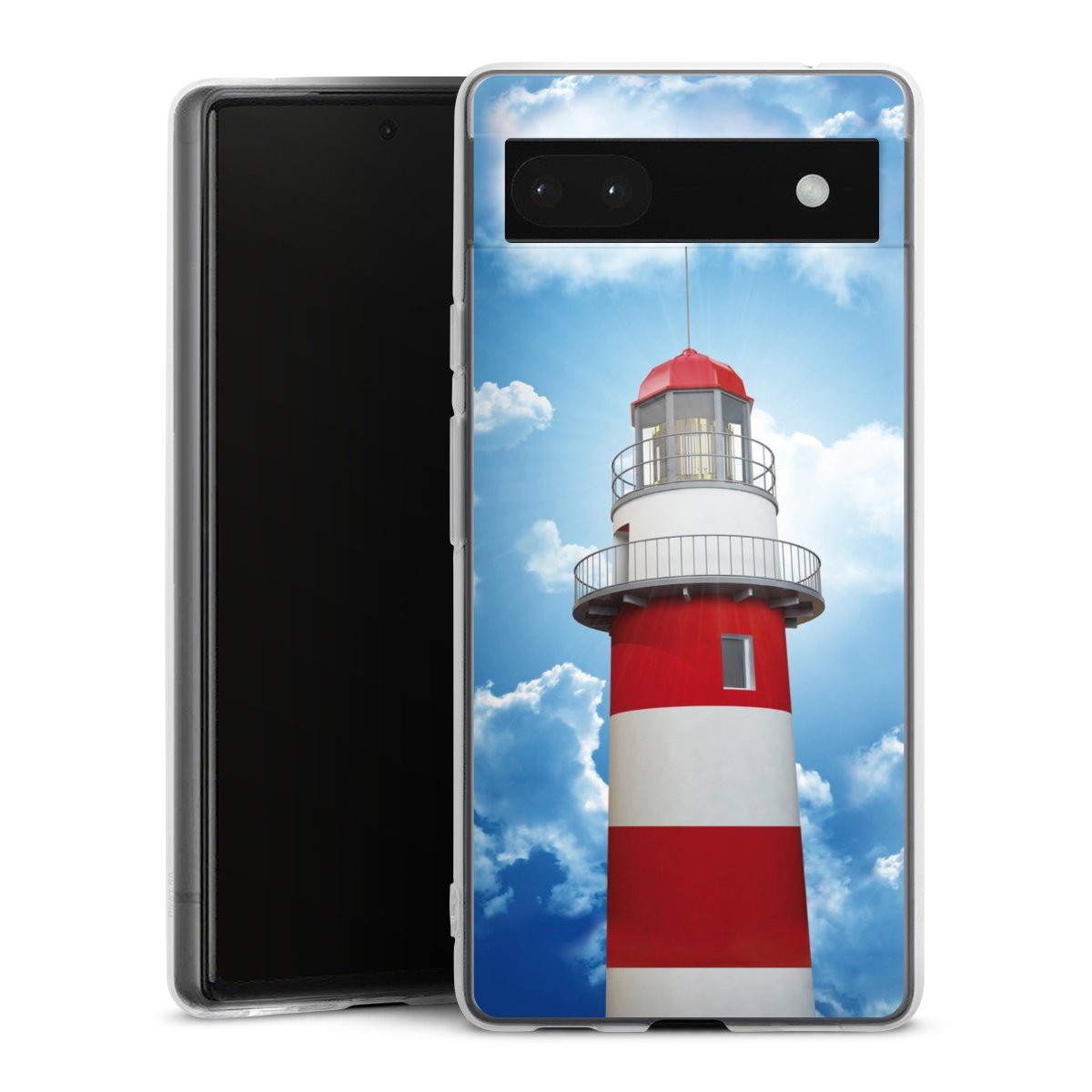 Google Pixel 6a Handy Silikon Hülle Case transparent Handyhülle Lighthouse Sky Cloud Silikon Case