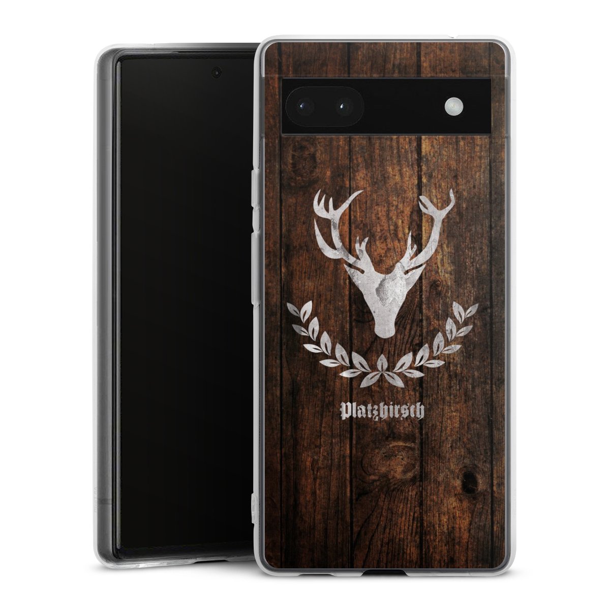 Google Pixel 6a Handy Silikon Hülle Case transparent Handyhülle Deer Wood Wooden Look Silikon Case