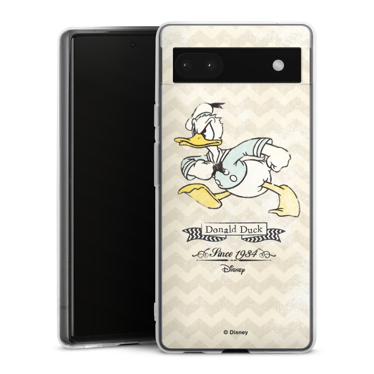 Google Pixel 6a Handy Silikon Hülle Case transparent Handyhülle Official Licensed Product Disney Donuld Duck Vintage Silikon Case