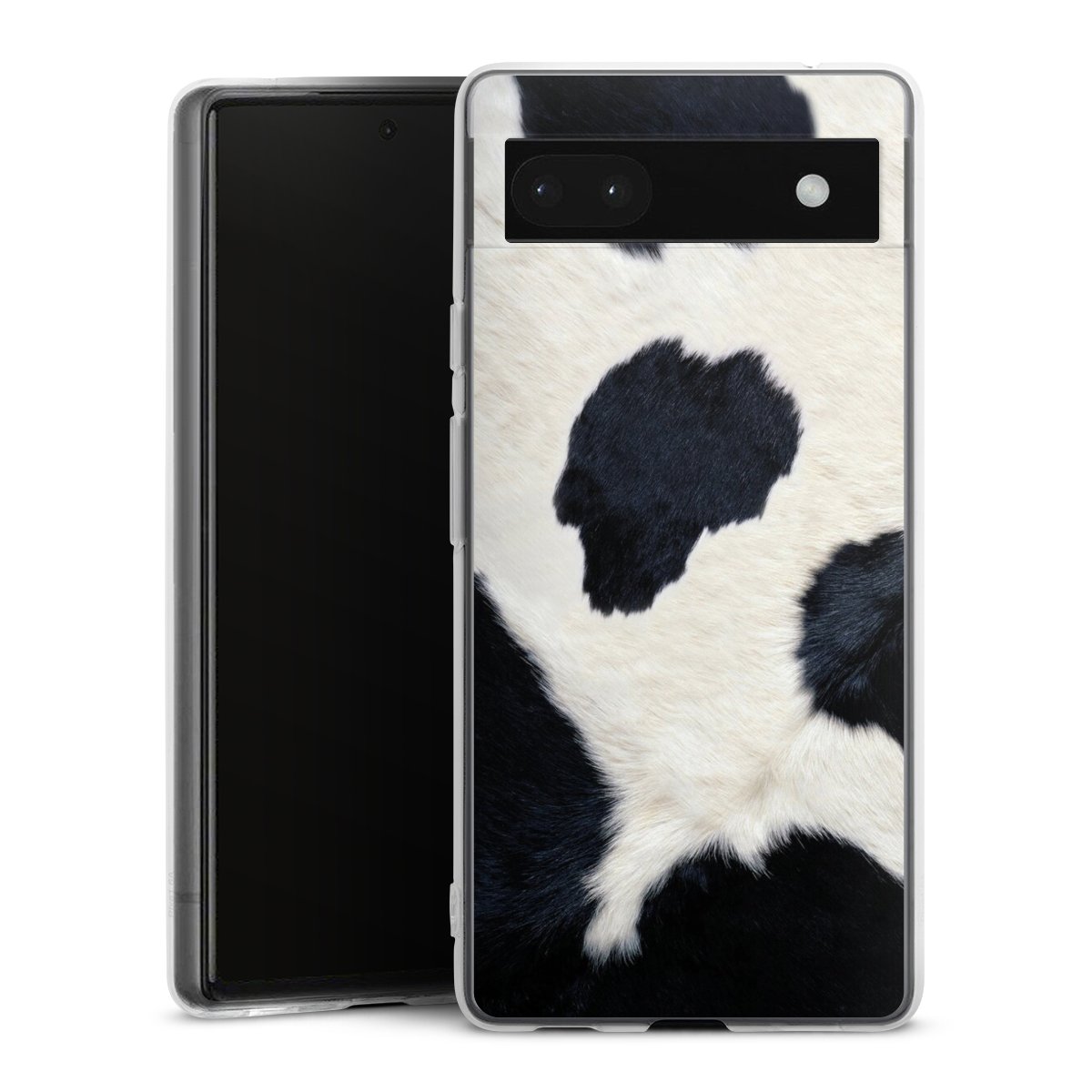 Google Pixel 6a Handy Silikon Hülle Case transparent Handyhülle Animal Look Animal Print Cow Skin Silikon Case