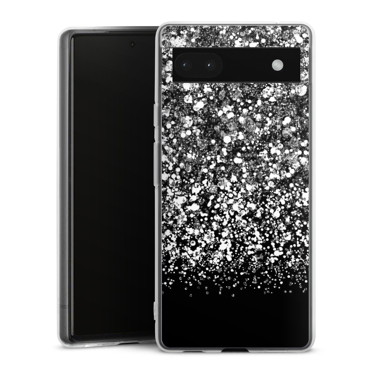 Google Pixel 6a Handy Silikon Hülle Case transparent Handyhülle Glitzer Snowflake Muster Silikon Case