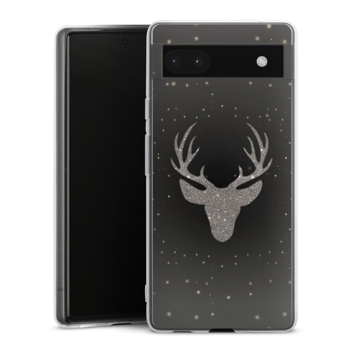 Google Pixel 6a Handy Silikon Hülle Case transparent Handyhülle Winter Deer Glitzer Silikon Case