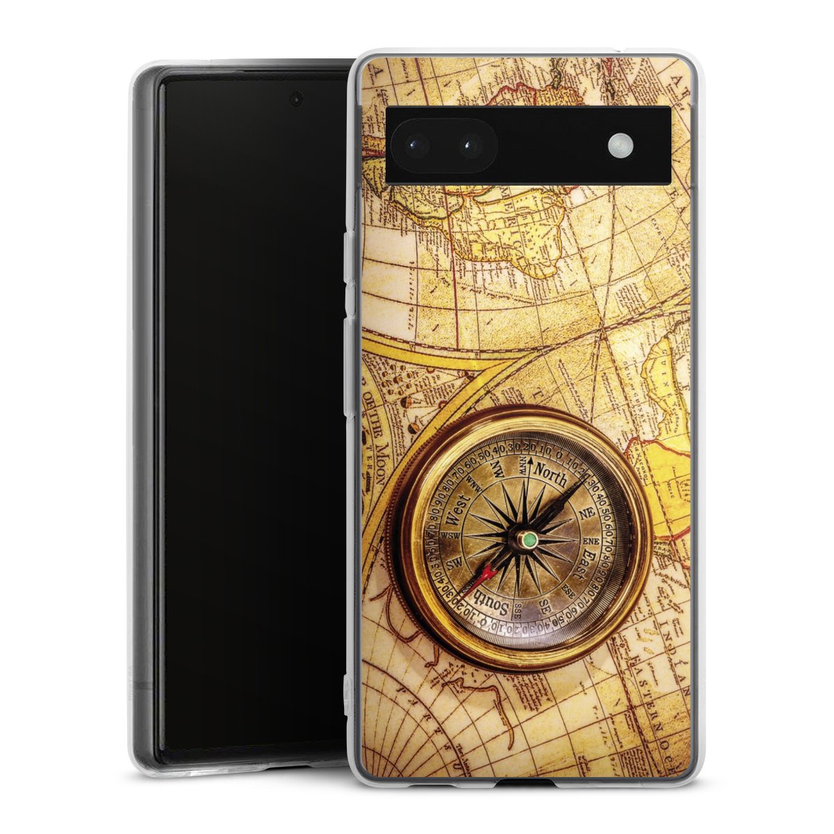 Google Pixel 6a Handy Silikon Hülle Case transparent Handyhülle World Map Map Compass Silikon Case