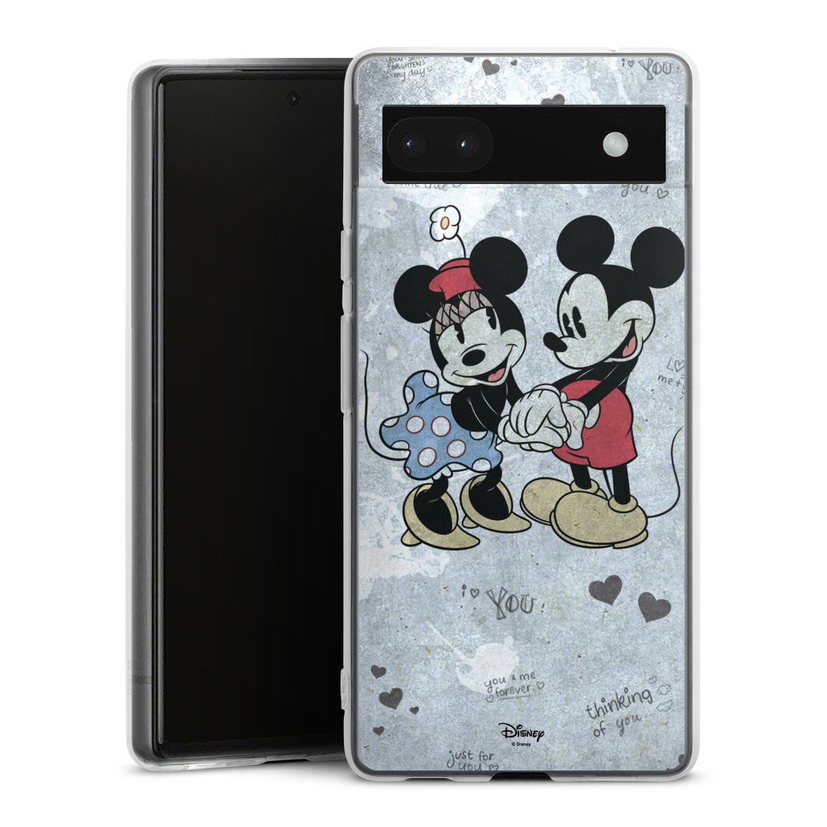 Google Pixel 6a Handy Silikon Hülle Case transparent Handyhülle Mickey & Minnie Mouse Vintage Disney Silikon Case