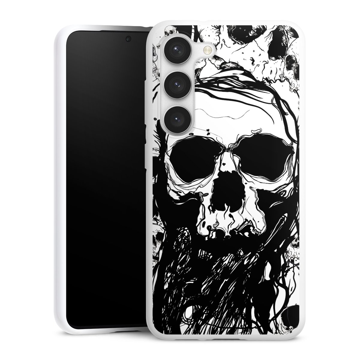 Galaxy S23 Handy Silikon Hülle Case weiß Handyhülle Totenkopf Halloween Silikon Case