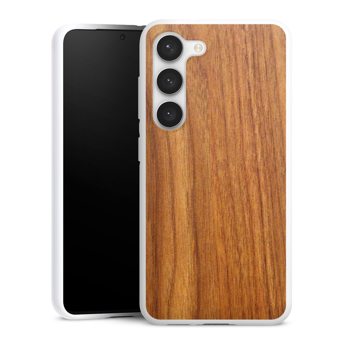 Galaxy S23 Handy Silikon Hülle Case weiß Handyhülle Wood Larch Wooden Look Silikon Case