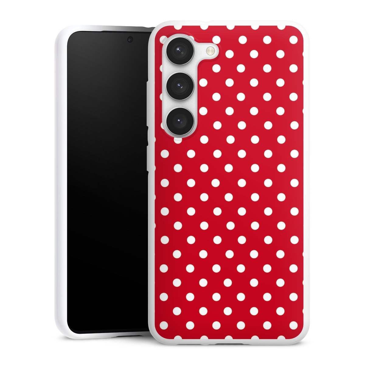 Galaxy S23 Handy Silikon Hülle Case weiß Handyhülle Points Polka Dots Retro Silikon Case