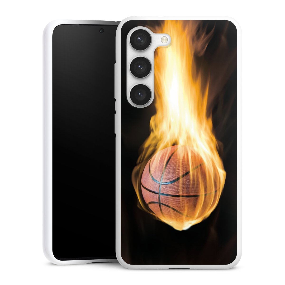 Galaxy S23 Handy Silikon Hülle Case weiß Handyhülle Basketball Sports Fire Silikon Case