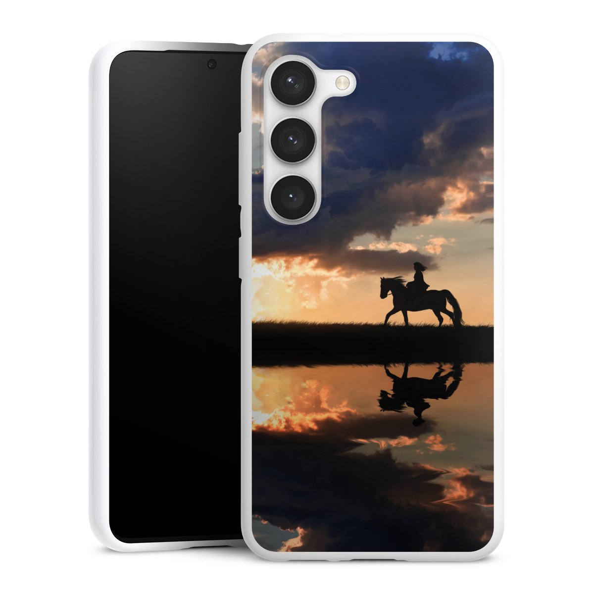 Galaxy S23 Handy Silikon Hülle Case weiß Handyhülle Horse Sunset Horseback Riding Silikon Case