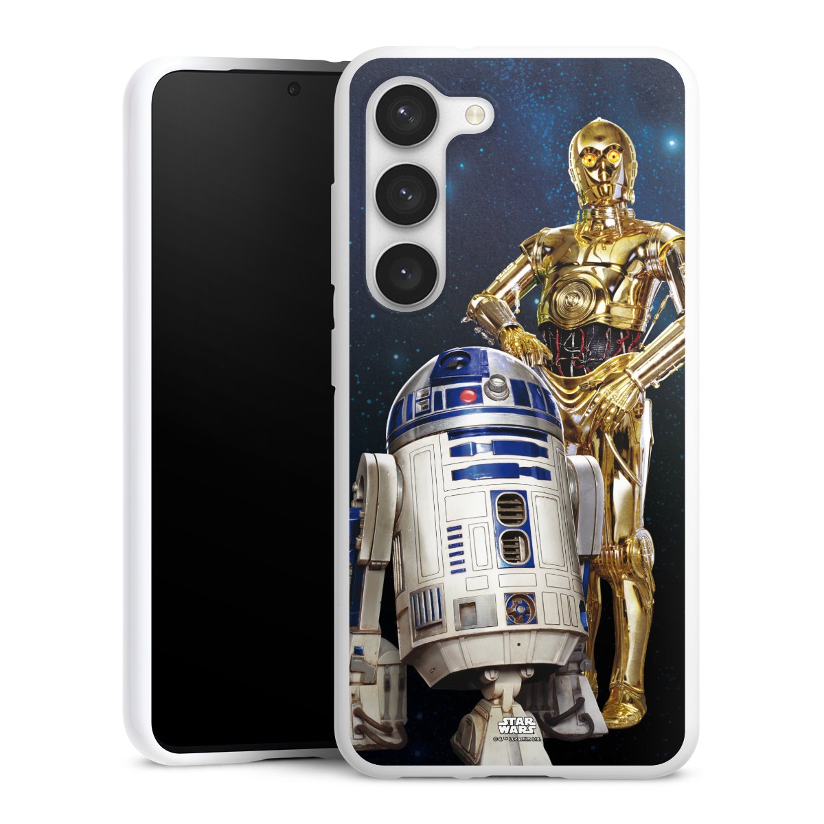 Galaxy S23 Handy Silikon Hülle Case weiß Handyhülle Weltall Star Wars R2d2 Silikon Case