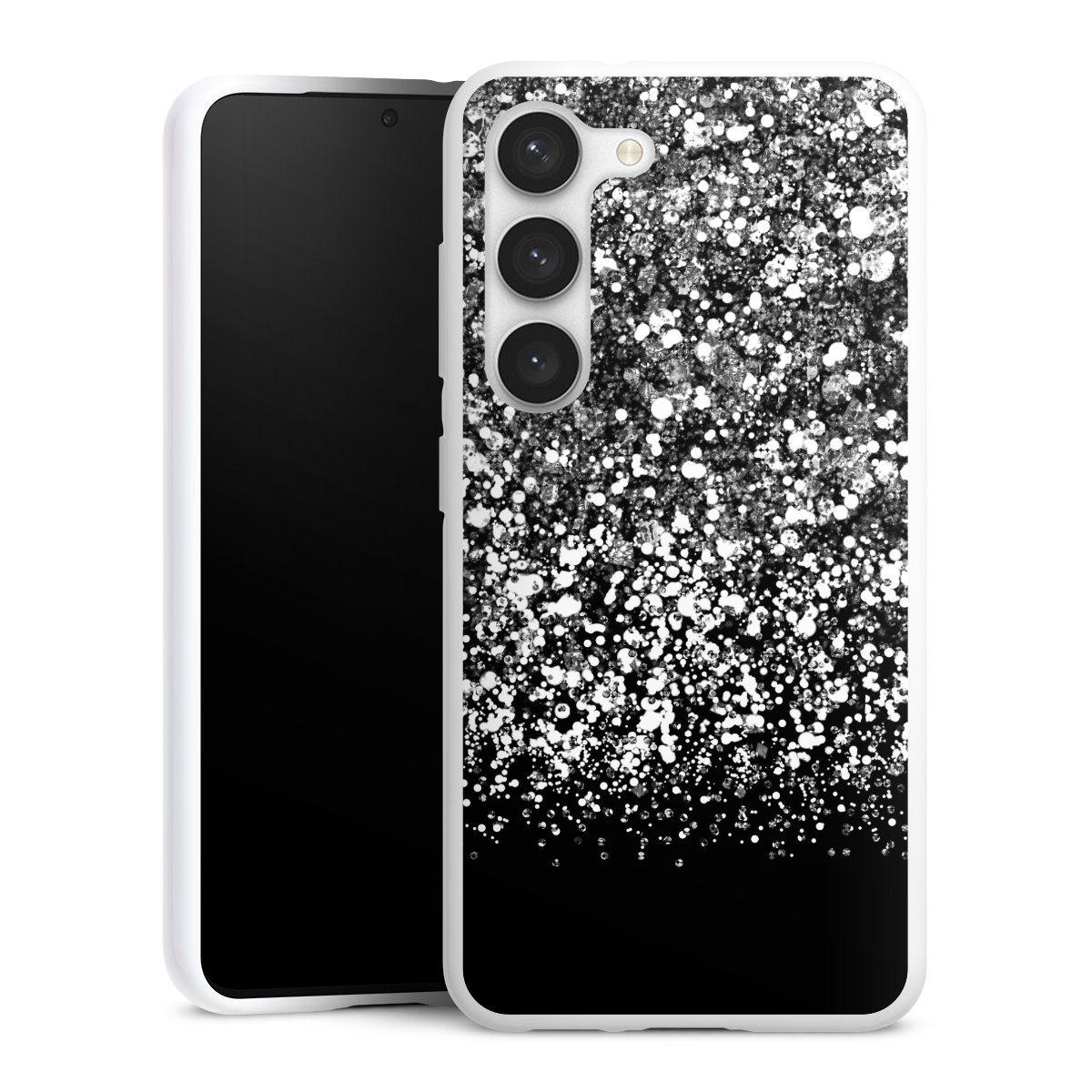 Galaxy S23 Handy Silikon Hülle Case weiß Handyhülle Glitzer Snowflake Muster Silikon Case