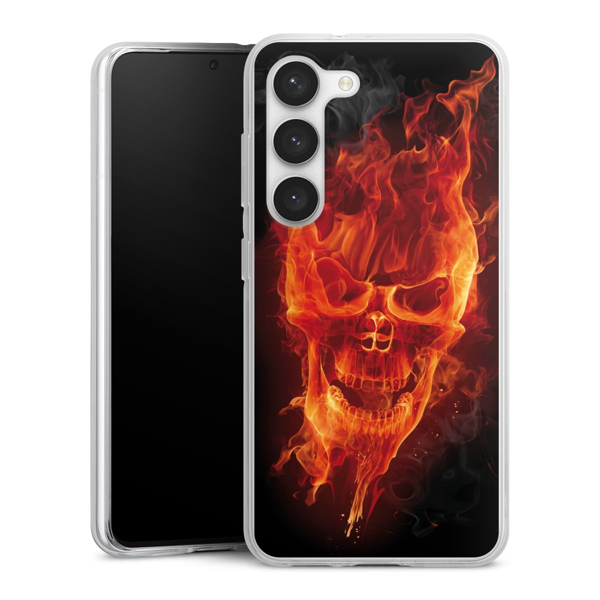 Galaxy S23 Handy Silikon Hülle Case transparent Handyhülle Totenkopf Skull Fire Silikon Case