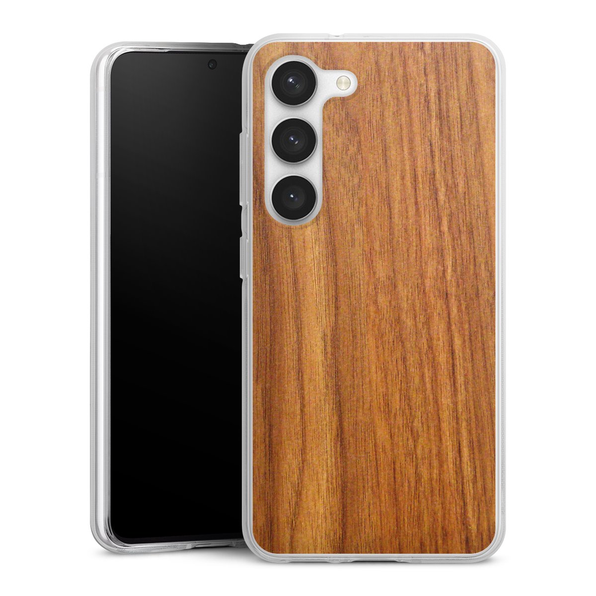 Galaxy S23 Handy Silikon Hülle Case transparent Handyhülle Wood Larch Wooden Look Silikon Case