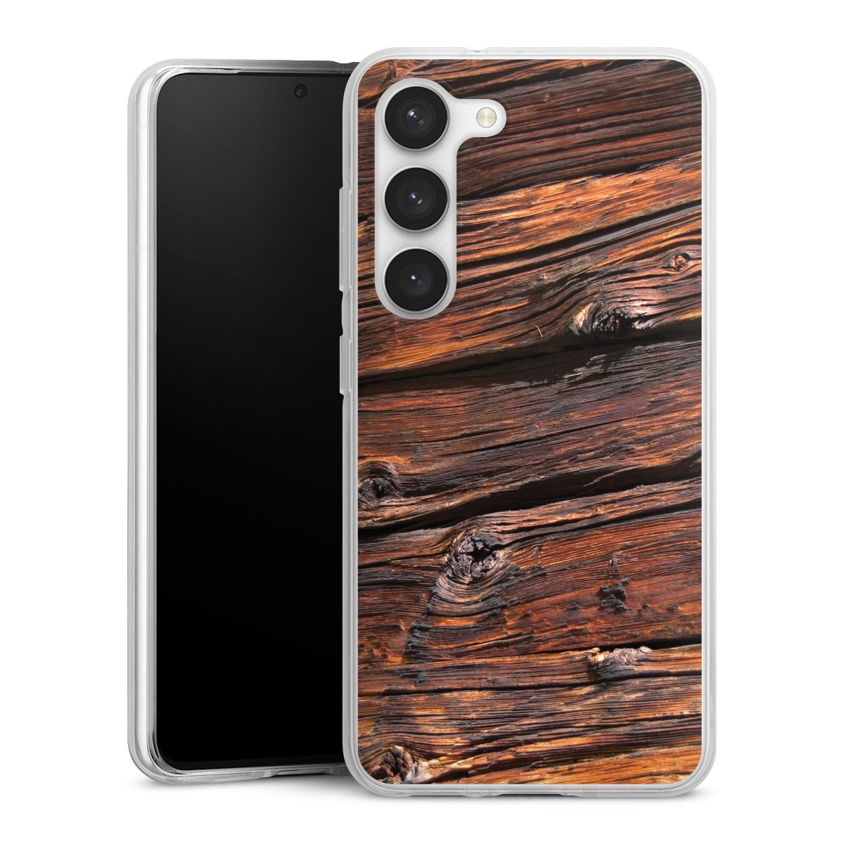 Galaxy S23 Handy Silikon Hülle Case transparent Handyhülle Beams Wooden Look Wood Silikon Case