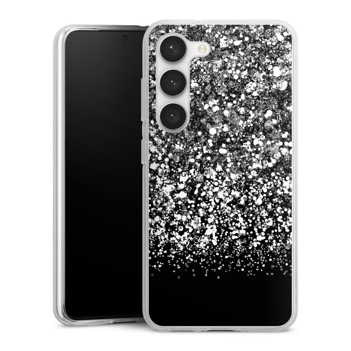 Galaxy S23 Handy Silikon Hülle Case transparent Handyhülle Glitzer Snowflake Muster Silikon Case