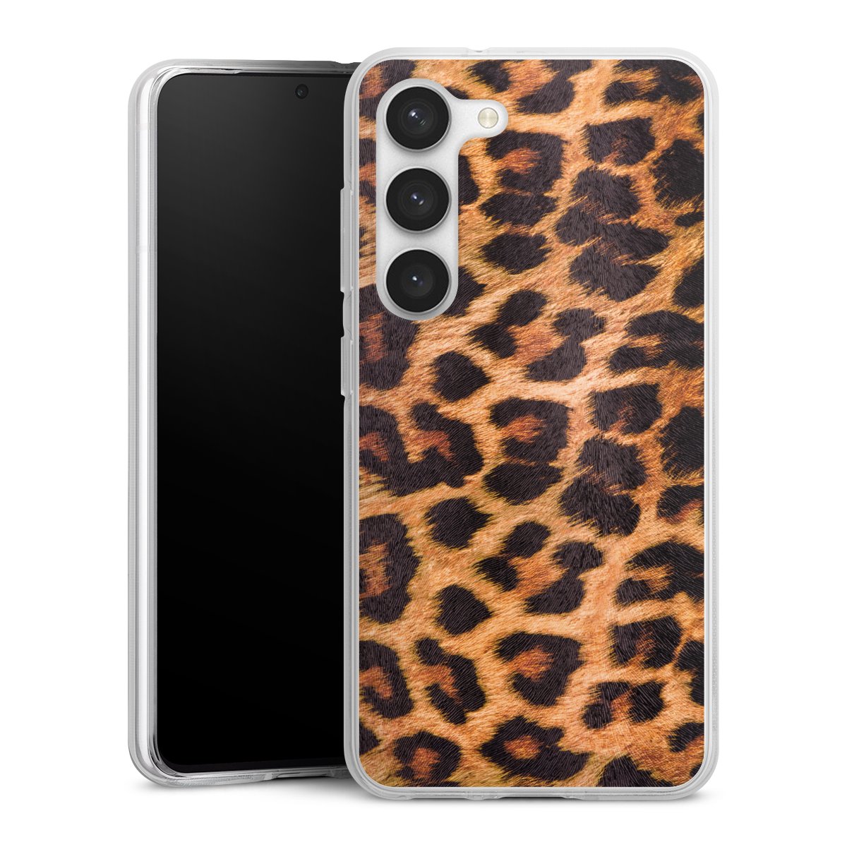 Galaxy S23 Handy Silikon Hülle Case transparent Handyhülle Animal Print Leopard Fur Silikon Case