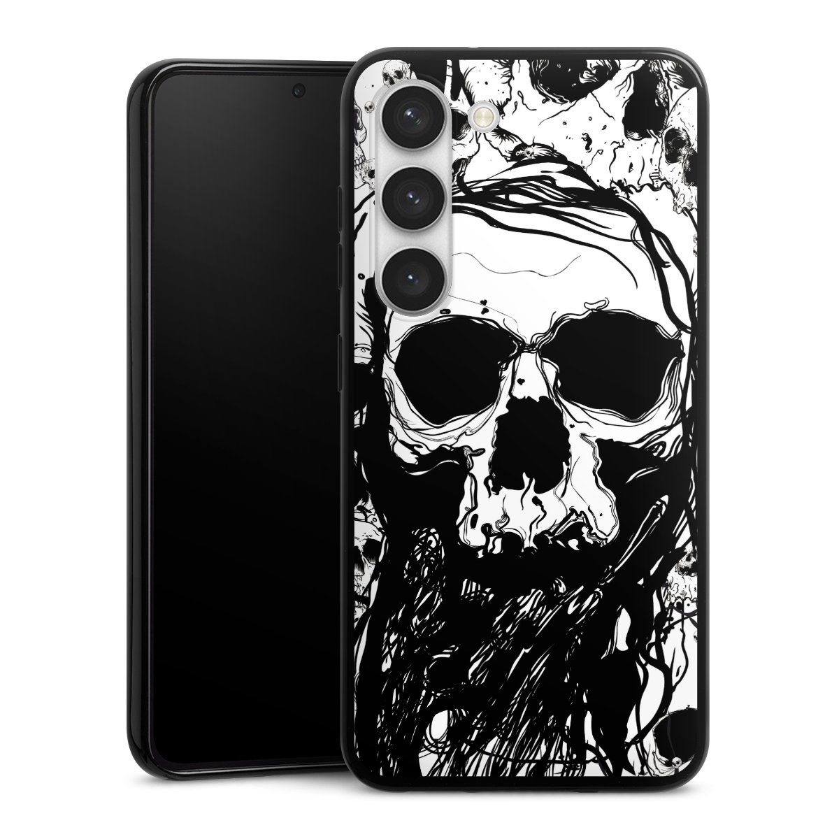 Galaxy S23 Handy Silikon Hülle Case schwarz Handyhülle Totenkopf Halloween