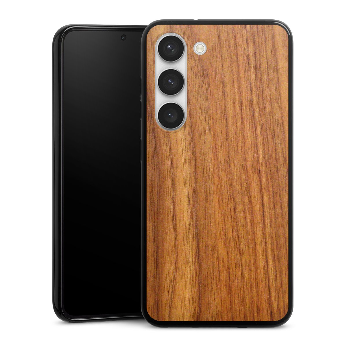 Galaxy S23 Handy Silikon Hülle Case schwarz Handyhülle Wood Larch Wooden Look