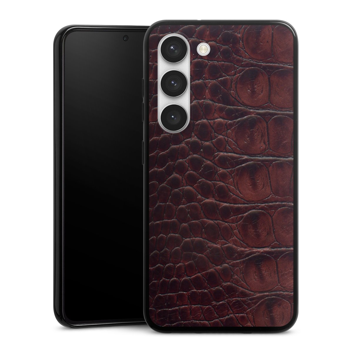 Galaxy S23 Handy Silikon Hülle Case schwarz Handyhülle Crocodile Animal Print Leather