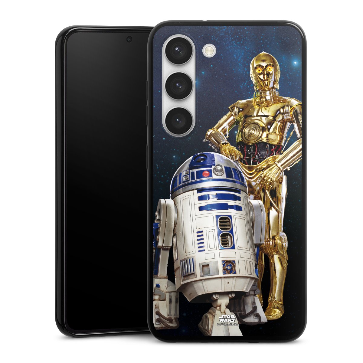 Galaxy S23 Handy Silikon Hülle Case schwarz Handyhülle Weltall Star Wars R2d2