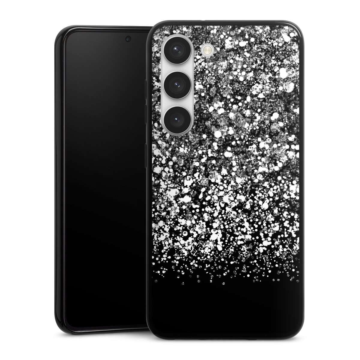 Galaxy S23 Handy Silikon Hülle Case schwarz Handyhülle Glitzer Snowflake Muster