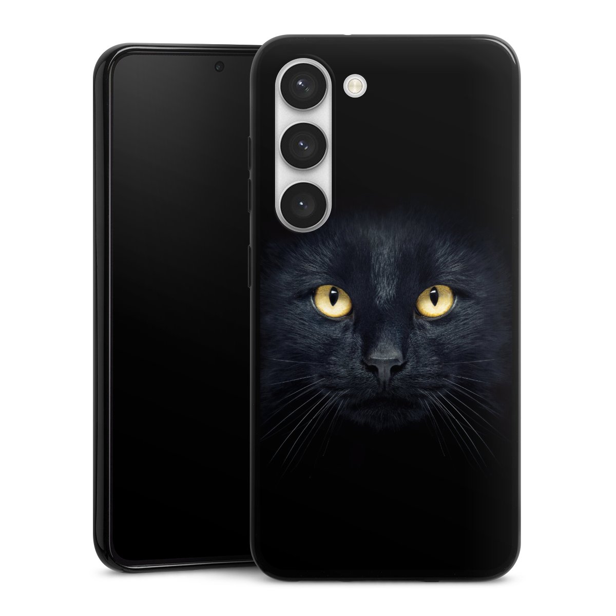 Galaxy S23 Handy Silikon Hülle Case schwarz Handyhülle Eye Cat Black