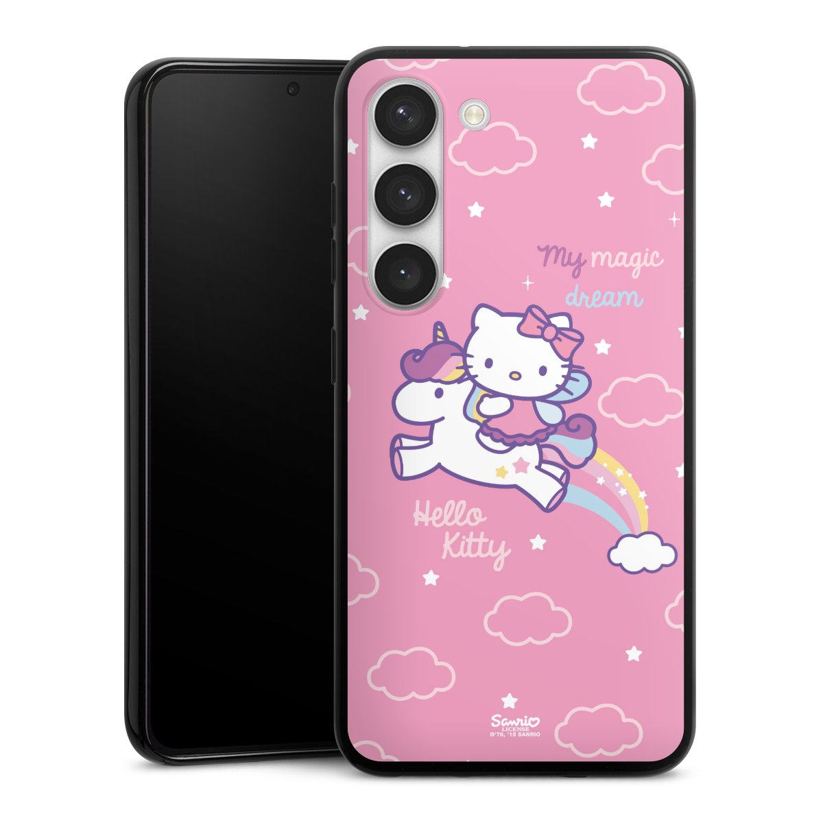 Galaxy S23 Handy Silikon Hülle Case schwarz Handyhülle Einhorn Official Licensed Product Hello Kitty