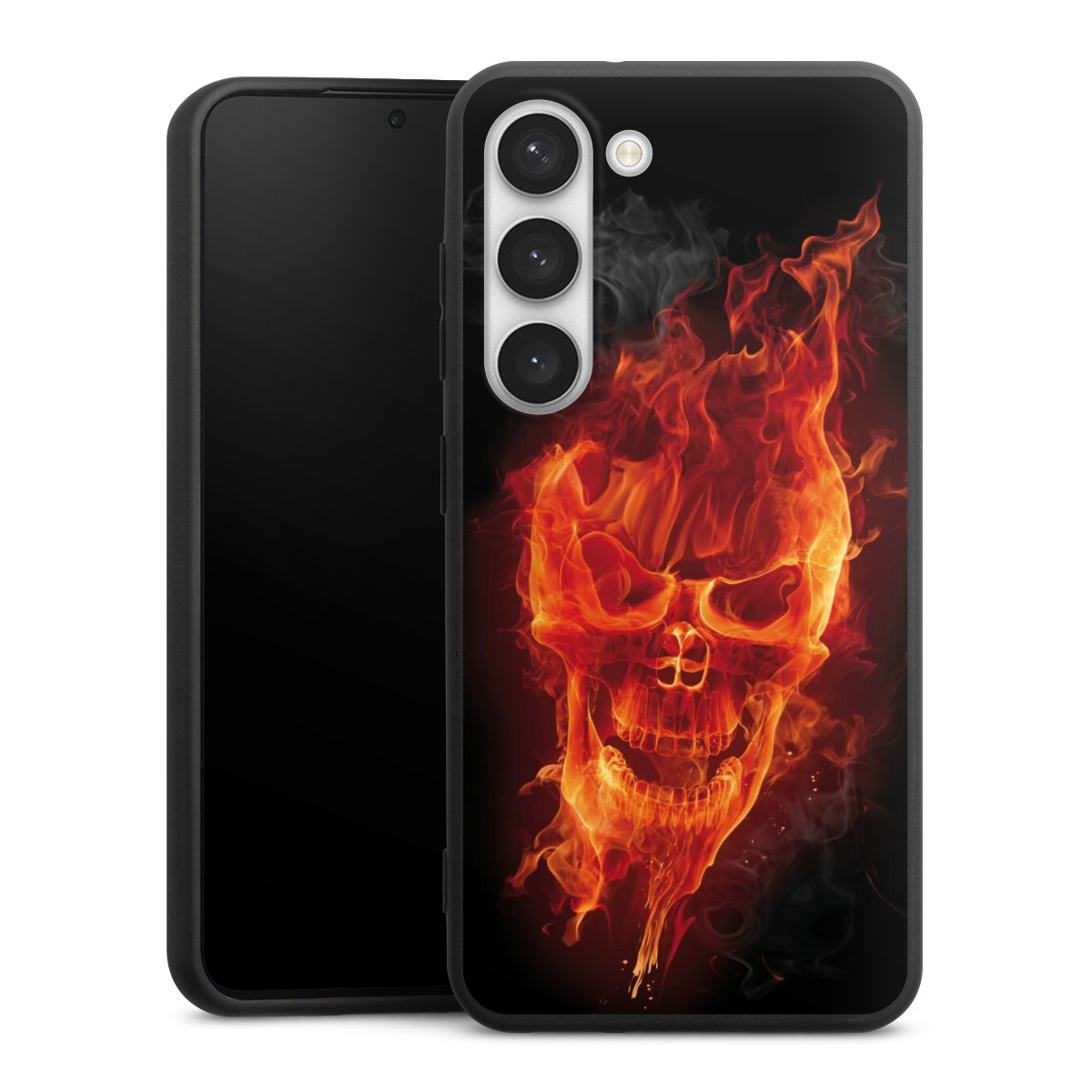 Galaxy S23 Handy Premium Silikon Hülle Handyhülle schwarz Case Totenkopf Skull Fire Silikon Premium Case